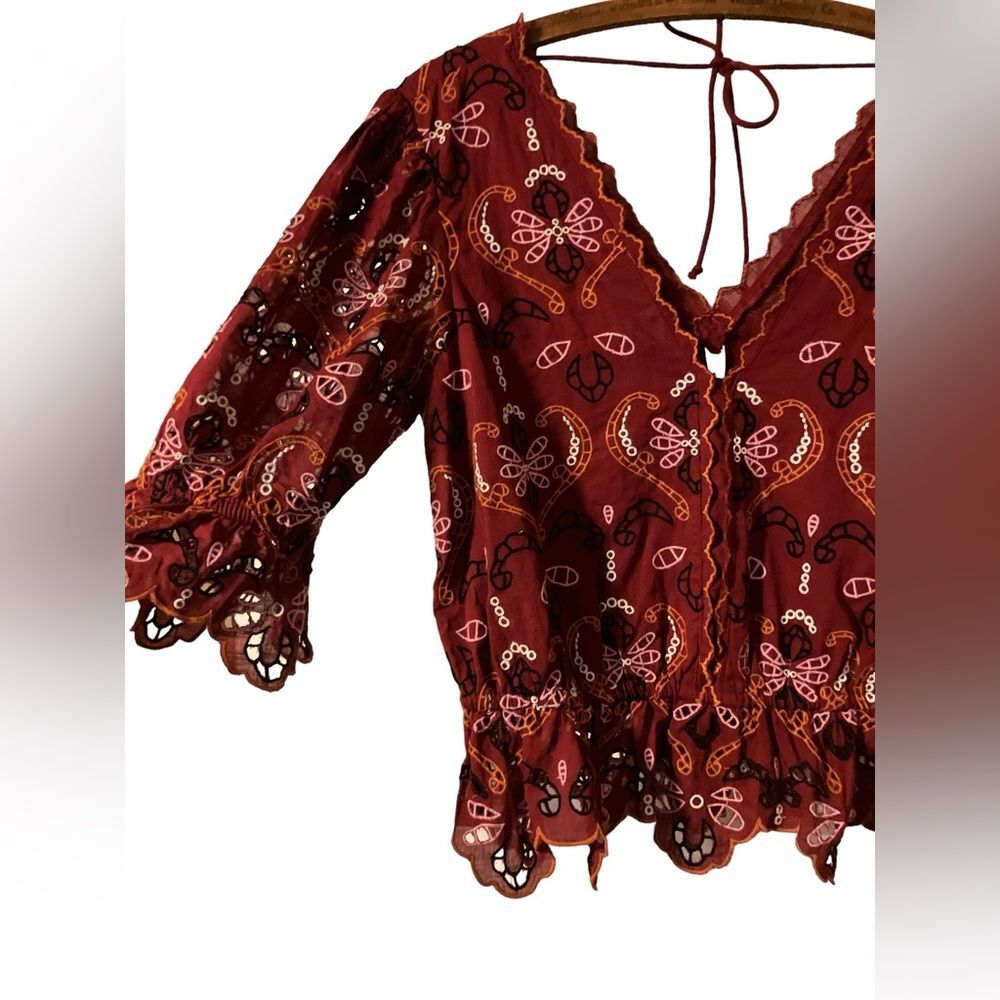 Anthropologie Eyelet Blouse Size XS Boho Festival Vacation Resort - Picture 5 of 9
